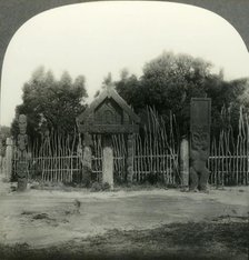 'Carvings in a Maori Pah or Village, New Zealand', c1930s. Creator: Unknown.