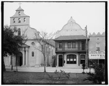 The Cathedral and First National Bank, St. Augustine, Fla., c1904. Creator: Unknown.