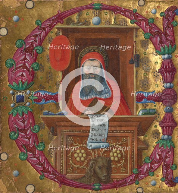 Initial E: Saint Jerome in His Study, about 1470-1480. Creator: Master of the Birago Hours.