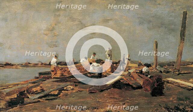Raftsmen on the Tisza, 1874. Creator: Tina Blau.