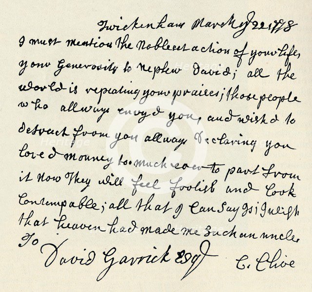 'Facsimile of autograph letter by Kitty Clive', 1907. Artist: Unknown.