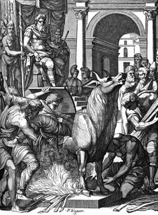 'Perillus condemned to the bronze bull by Phalaris', 16th century, (1870). Artist: Pierre Woeiriot de Bouze