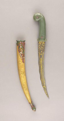 Dagger (Khanjar) with Scabbard, Dahestan, 18th/19th cent. Blade, Iranian, dated 1128 Hejira... Creator: Unknown.