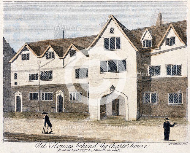 Houses behind the Charterhouse Hospital, London, 1797. Creator: Thomas Prattent.