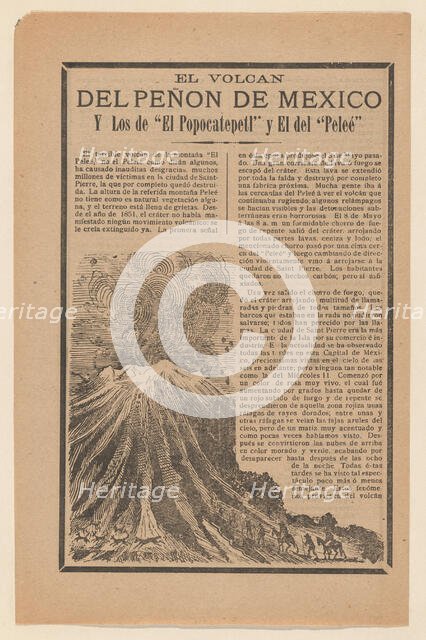 Broadside relating to a news story about the destruction following a volcanic eru..., ca. 1900-1913. Creator: José Guadalupe Posada.