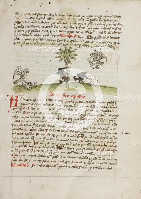 An Eagle Seizing a Snail: A Crow Pecking at a Snail; Fables, third quarter of 15th century. Creator: Unknown.
