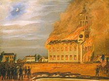 Burning of Old South Church, Bath, Maine, c. 1854. Creator: John Hilling.