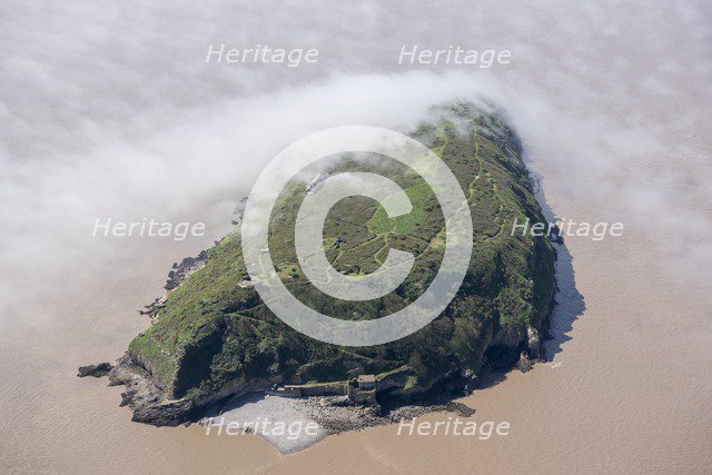 Low cloud over the island of Steep Holm, North Somerset, 2018. Creator: Historic England Staff Photographer.