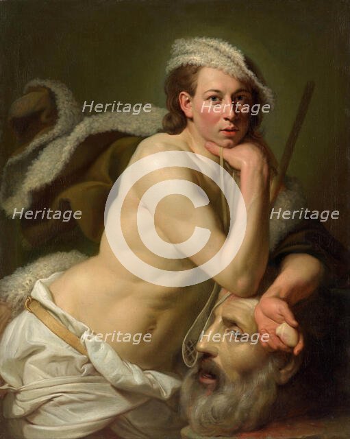Self-portrait as David with the head of Goliath, 1756. Creator: Zoffani; Johann (1733-1810).