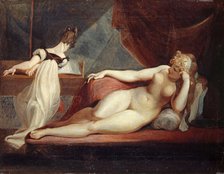 Resting female nude and a piano player, 1799-1800. Creator: Füssli (Fuseli), Johann Heinrich (1741-1825).