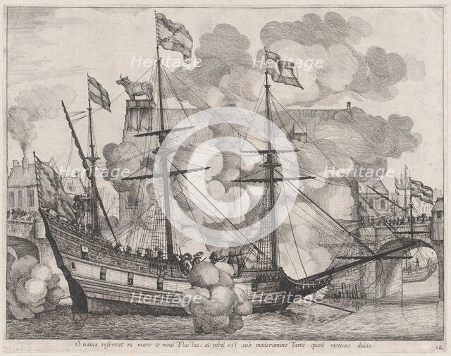 Plate 38: Triumphal ship with the city of Ghent in the background; from Guillielmus Becanu..., 1636. Creators: Johannes Meursius, Willem van der Beke.