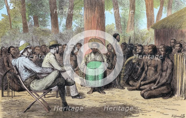 Liutenant Verney Lovett Cameron's reception by Katende, 19th century. Artist: Unknown