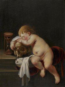 Boy sleeping on a Skull, 1621-1686. Creator: Pieter Moninckx.