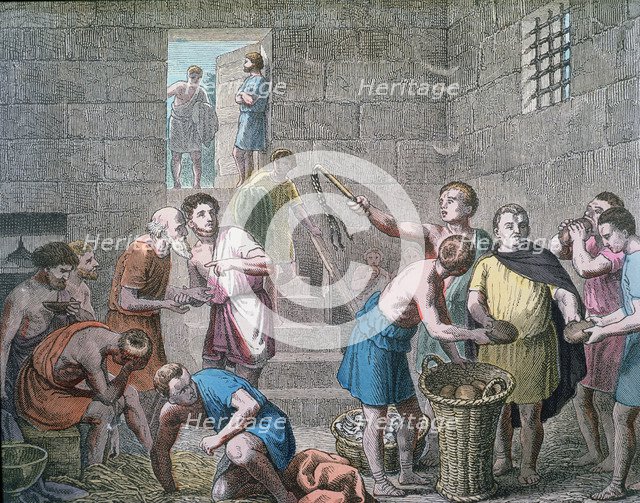 Rome, agricultural slaves dungeon, engraving, 1866.