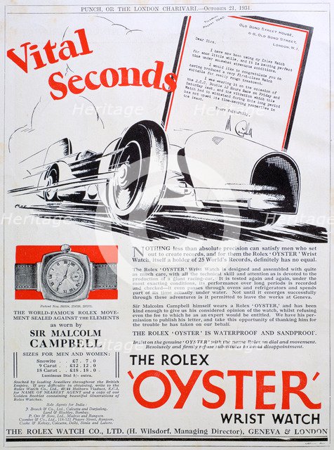 Rolex 'Oyster wristwatch advert, 1931. Artist: Unknown