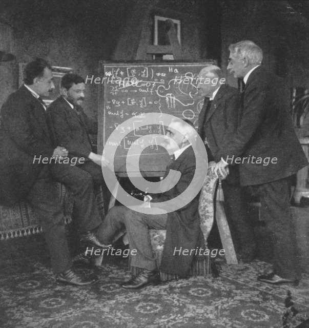 Albert Einstein and other physicists at Paul Ehrenfest's home, Leyden, Netherlands. Artist: Unknown