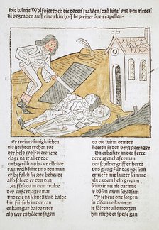 Wolf Dietrich Buries a Knight and His Family, Printed 1483. Creator: Unknown.