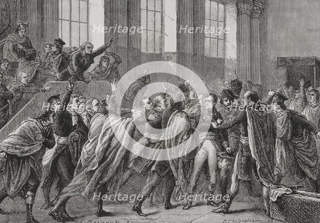 Napoleon on the 18th Brumaire in the Council of Five Hundred, the chamber of legislative…, 1879.  Creator: Paul Perrichon.