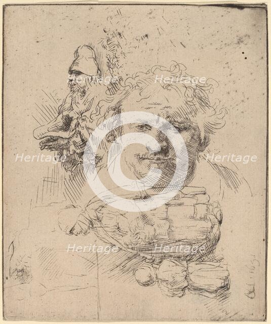 Sheet of Studies with the Head of the Artist, a Beggar Man, and Woman and Child, 1651. Creator: Rembrandt Harmensz van Rijn.