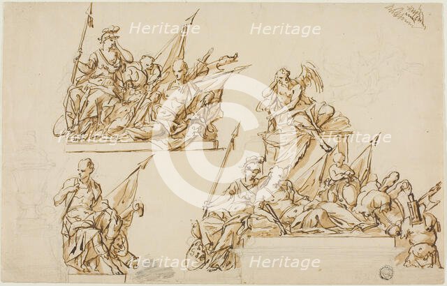 Unexecuted Designs for the Monument to the First Duke of Marlborough, c. 1733. Creators: John Michael Rysbrack, Sir James Thornhill.
