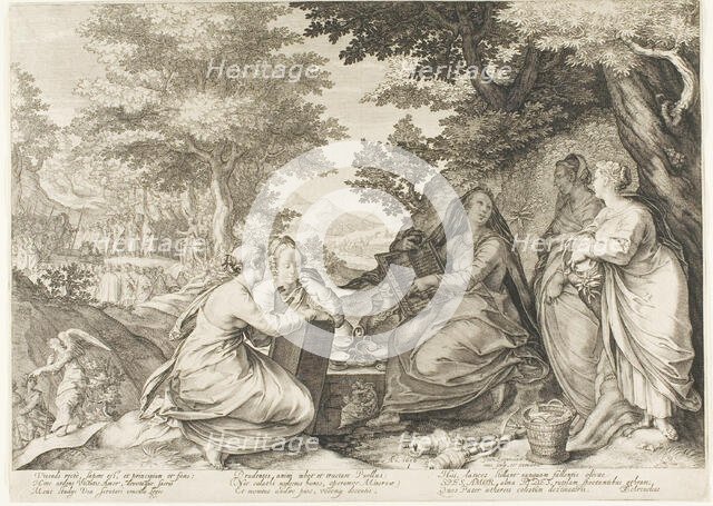 Plate One, from Five Wise and Five Foolish Virgins, 1606. Creator: Jan Saenredam.