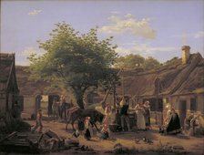 Daily life on a Zealand farm, noon, 1852. Creator: Peter Julius Larsen.