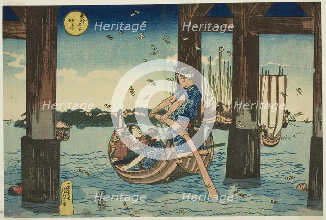 Tsukuda Island (Tsukudajima), from the series "Famous Places in the Eastern Capital..., c. 1832/33. Creator: Utagawa Kuniyoshi.