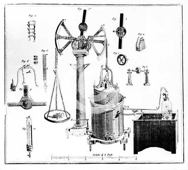 Antoine Lavoisier's apparatus for weighing gases, 1789. Artist: Unknown