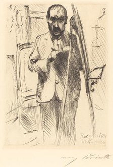 Selbstbildnis an der Staffelei (Self-Portrait with Easel), 1918. Creator: Lovis Corinth.