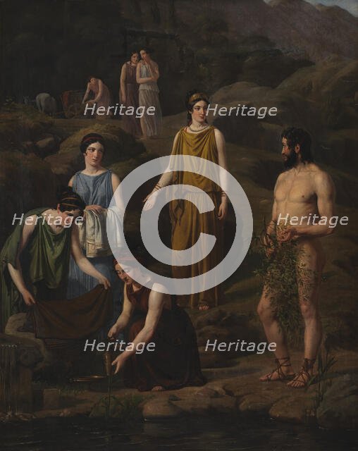 Nausicaa brings the shipwrecked Odysseus' clothes, 1835. Creator: Wilhelm Marstrand.