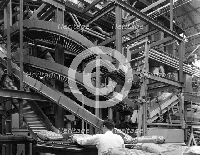 Complex conveyor delivery, Spillers Animal Foods, Gainsborough, Lincolnshire, 1962. Artist: Michael Walters