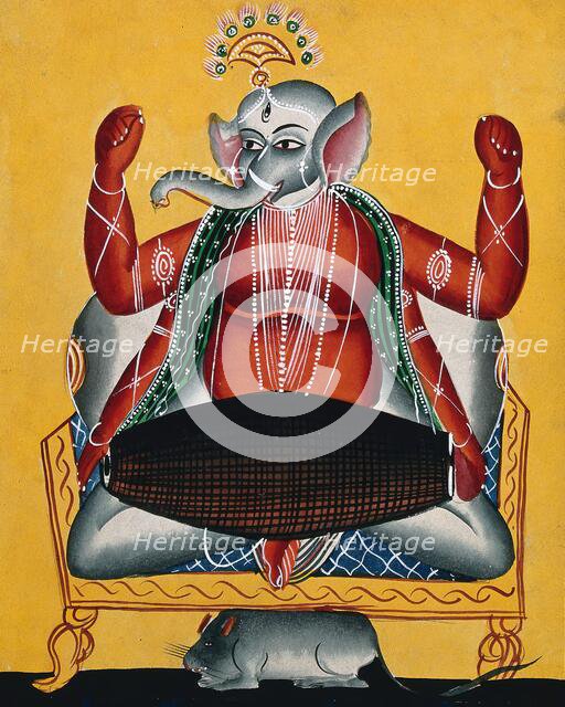 Ganesh playing the dhola (double drum), c1890. Creator: Unknown.