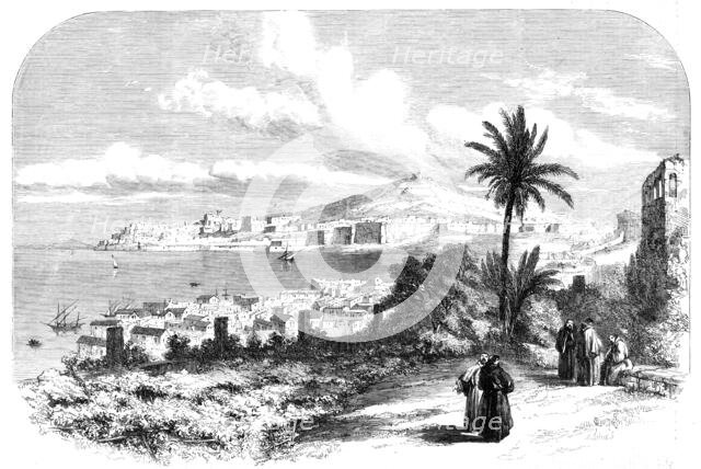 The Town and Castle of Gaeta - from a drawing by S. Read, 1860. Creator: Unknown.