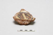 sherd, red body, white slip, yellow glaze with brown stain, Mamluk period, 1250-1516. Creator: Unknown.