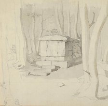 A Stone Tomb in a Forest; verso: Study of a Flower, 1830. Creator: Christen Købke.