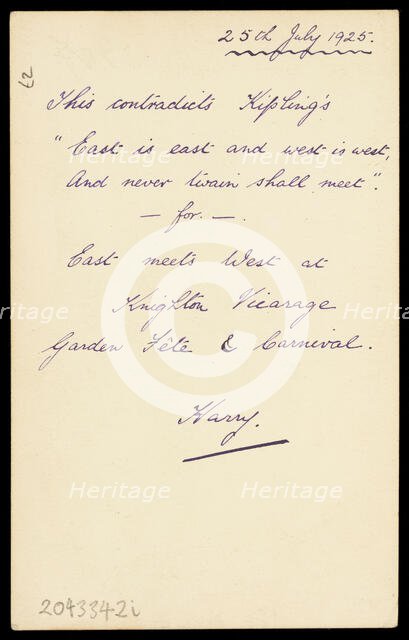 Harry Smallwood and another man stand in a field, one in drag and the other wearing..., 1925. Creator: Unknown.