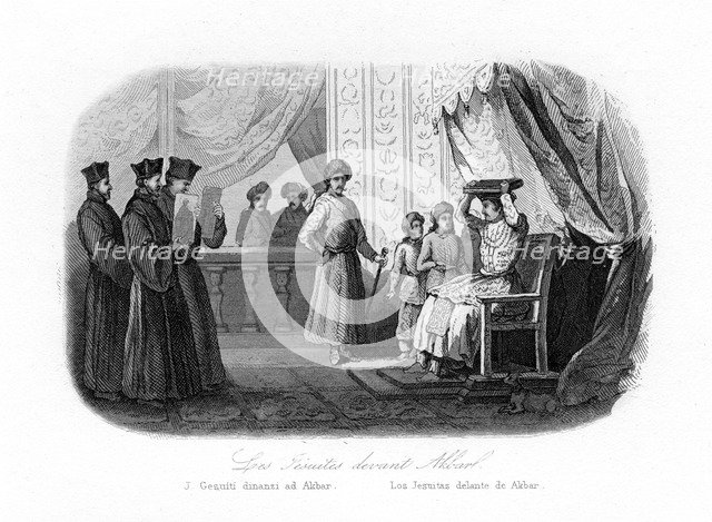 Jesuits in front of Akbar, 1580s, (c1840).Artist: N Remond