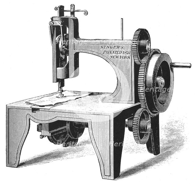 Isaac Merrit Singer's first sewing machine, patented in 1851 (1880). Artist: Unknown