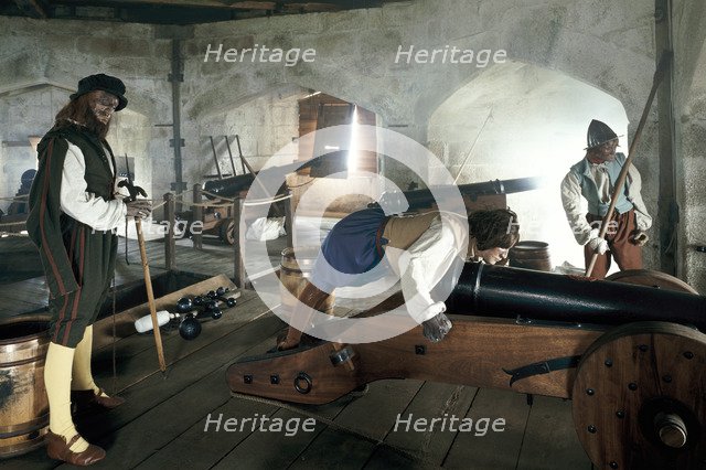 Reconstruction of the Tudor gunroom, Pendennis Castle, Cornwall, 1997. Artist: Unknown