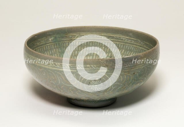 Bowl with Cranes and Chrysanthemum Flower Heads, Korea, Goryeo dynasty, late 14th century. Creator: Unknown.