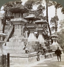 Stone lanterns at Sumiyoshi, Osaka, Japan, 1904. Artist: Underwood & Underwood