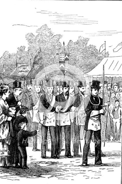Laying the foundation-stone of St. Paul's College, Knutsford - procession of freemasons, 1873. Creator: Unknown.