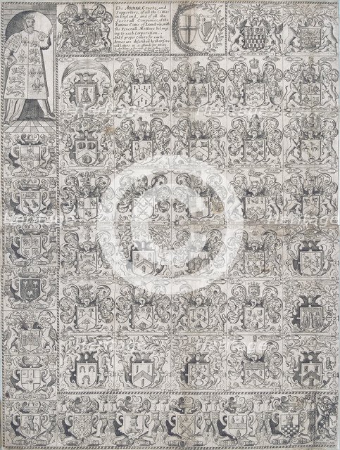 Arms of English cities, trading companies and of the Livery Companies of the City of London, 1660. Artist: Anon