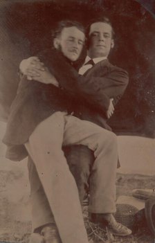 Two Men Embracing, One Seated in the Other's Lap, 1880s-90s. Creator: Unknown.
