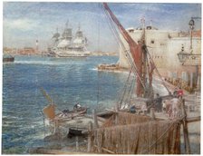 'HMS 'The Victory' at Portsmouth', 1907.                                 Artist: Albert Goodwin