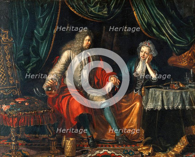 A physician feeling the pulse of a seated woman patient, c1700. Creator: Matthys Naiveu.