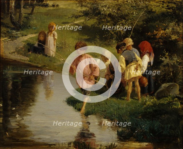 Children Fishing, 1882. Artist: Pryanishnikov, Illarion Mikhailovich (1840-1894)