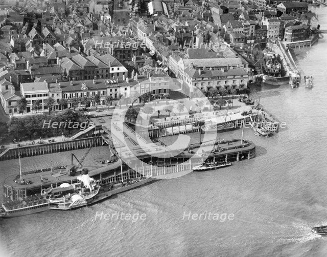 Nelson Street and a paddle steamer moored at Victoria Pier, Kingston upon Hull, Humberside, 1931. Artist: Aerofilms.