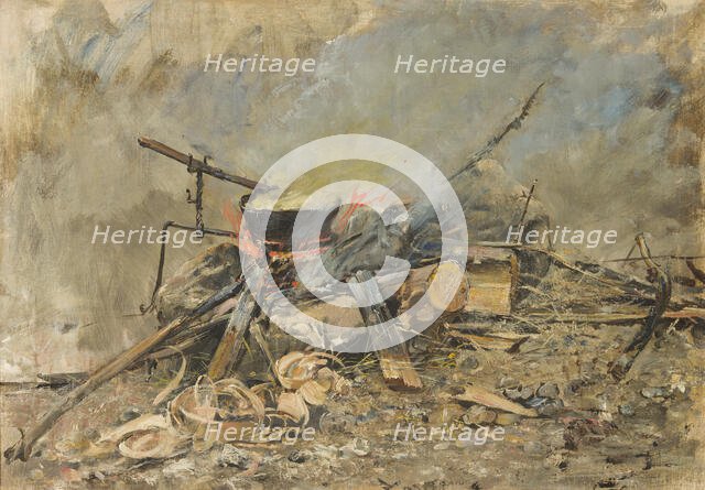 A Fire with a Kettle. Study for Sancta Simplicitas. Creator: Carl Gustaf Hellqvist.