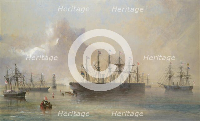 The Atlantic Telegraph Cable Fleet Assembled at Berehaven (Southwest Coast of Ireland)..., 1866. Creator: Robert Charles Dudley.